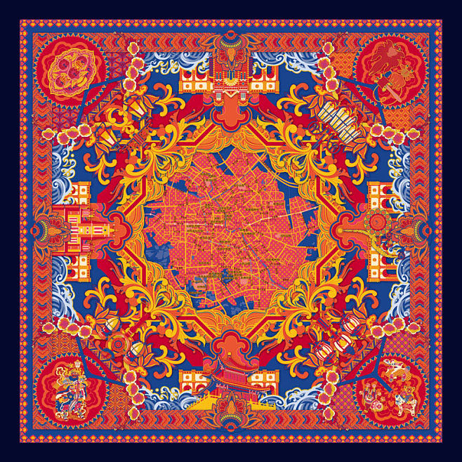 記憶中的那些城市-行走的真絲地圖方巾-j.